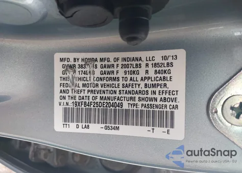 2013 Honda Civic Hybrid z USA, uszkodzony, nr VIN 19XFB4F25DE204049